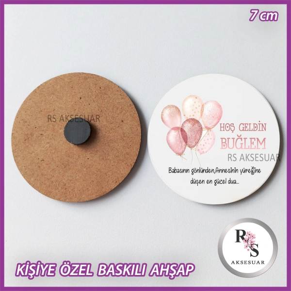 Balonlu Baskılı Ahşap Bebek Hediyelik -uv14