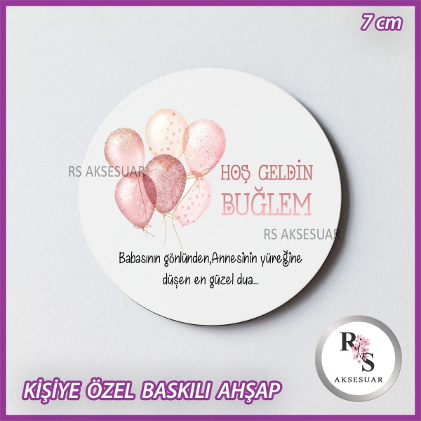 Balonlu Baskılı Ahşap Bebek Hediyelik -uv14