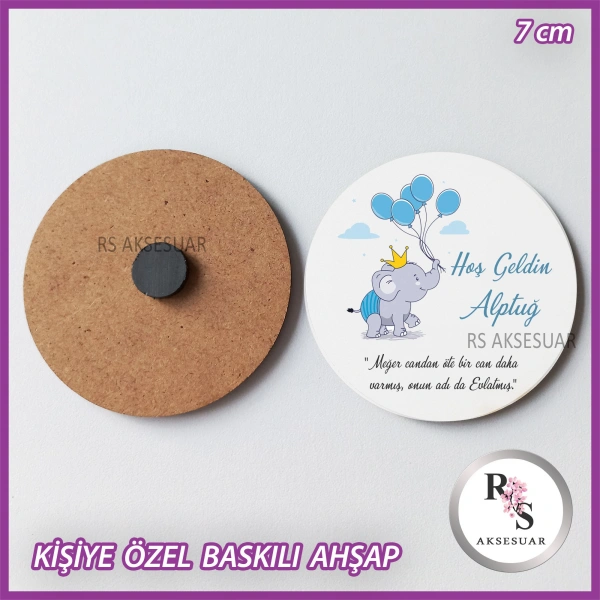 Fil Baskılı Ahşap Bebek Hediyelik -uv12