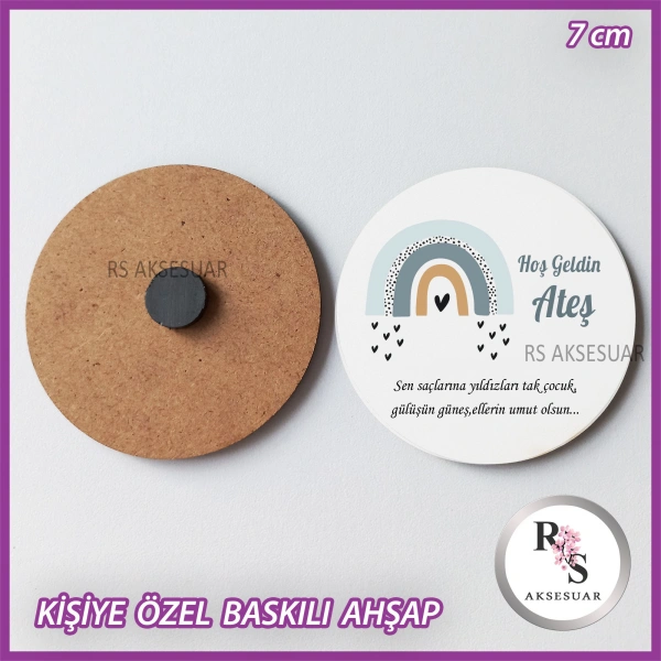 Gökkuşağı Baskılı Ahşap Bebek Hediyelik -uv11