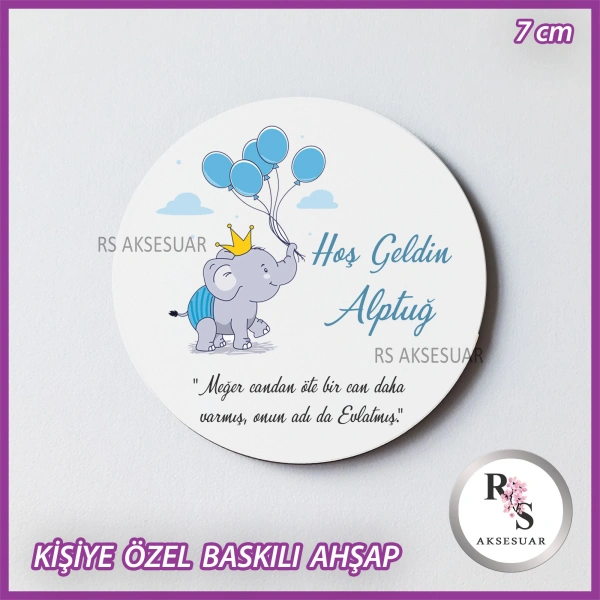 Fil Baskılı Ahşap Bebek Hediyelik -uv12