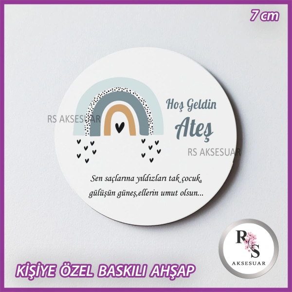 Gökkuşağı Baskılı Ahşap Bebek Hediyelik -uv11