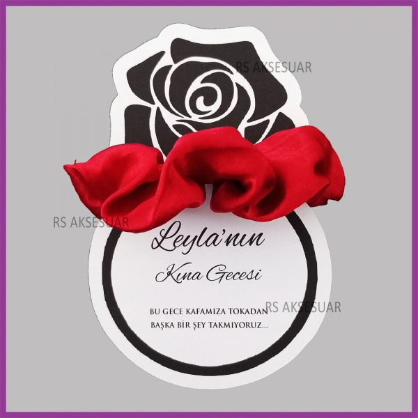 Güllü Yüzük Lastik Toka Kartı -Nikah, Nişan, Kına Hatırası - rs5530
