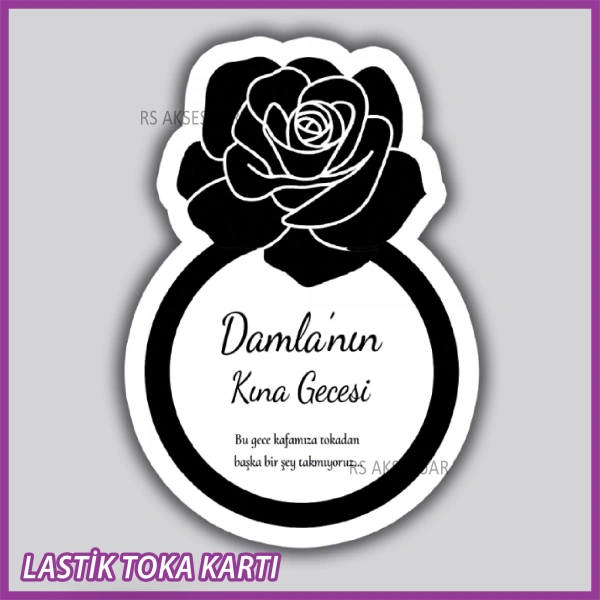 Güllü Yüzük Lastik Toka Kartı -Nikah, Nişan, Kına Hatırası - rs5535