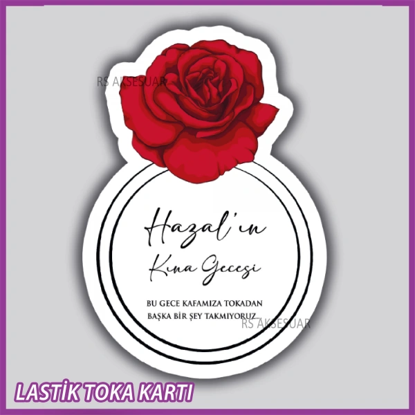 Güllü Yüzük Lastik Toka Kartı -Nikah, Nişan, Kına Hatırası - rs5534