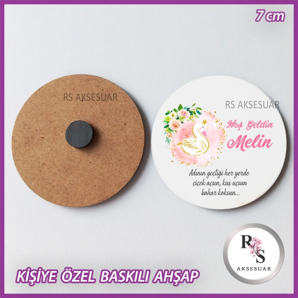 Kuğu Baskılı Ahşap Bebek Hediyelik -uv6