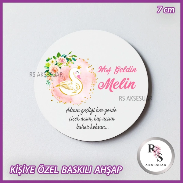 Kuğu Baskılı Ahşap Bebek Hediyelik -uv6