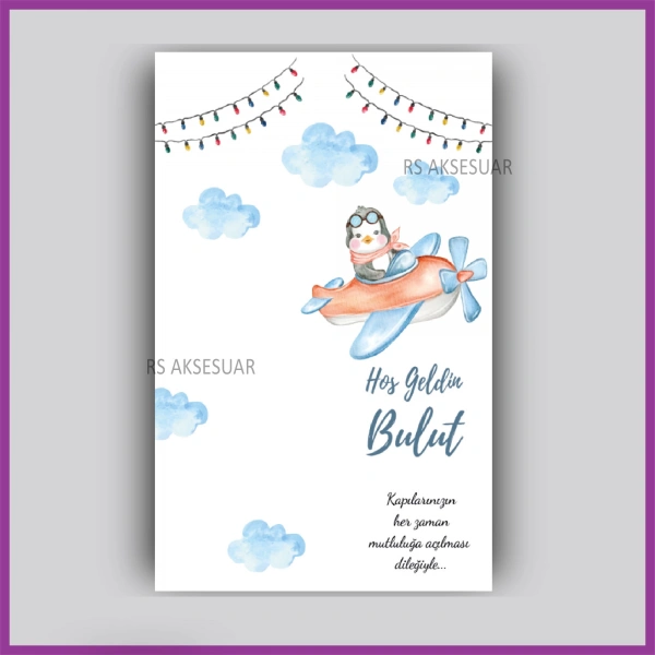 Uçak ve Penguen Temalı - Hediyelik Anahtarlık İsim Kartı