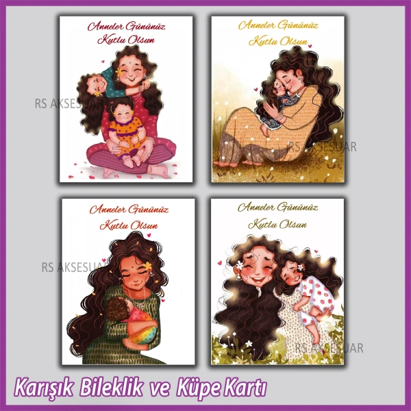 Karışık Hazır Model Anneler Günü Hediyelik Bileklik Kartı
