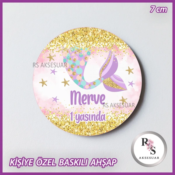 Deniz Kızı Baskılı Ahşap Doğum Günü Hediyelik -uv34