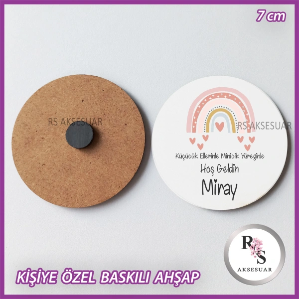 Gökkuşağı Baskılı Ahşap Bebek Hediyelik -uv7