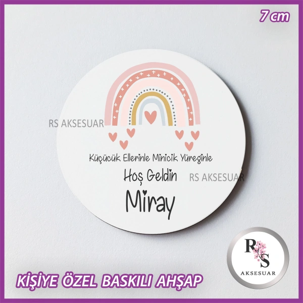 Gökkuşağı Baskılı Ahşap Bebek Hediyelik -uv7