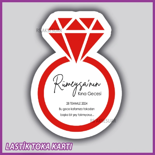 Tektaş Yüzük Lastik Toka Kartı -Nikah, Nişan, Kına Hatırası  - rs5524
