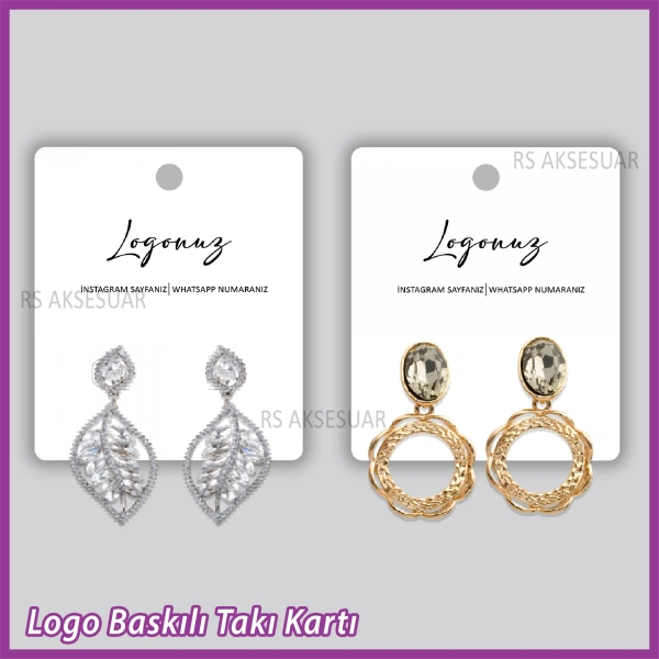 Logo Baskılı Tekli Küpe Takı Kartı - Bijuteri Kartı