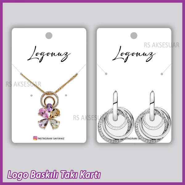 Logo Baskılı Kolye , Küpe Takı Kartı - Bijuteri Kartı