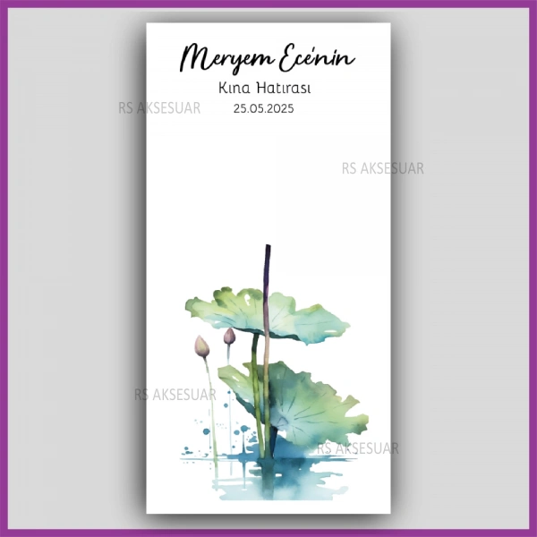 Lotus Çiçekli Mandal Toka Kartı -Nikah, Nişan, Kına Hatırası