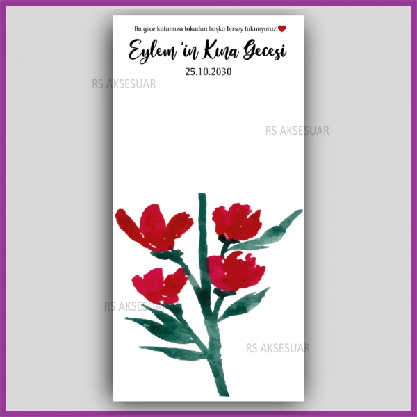 Lotus Çiçekli Mandal Toka Kartı -Nikah, Nişan, Kına Hatırası