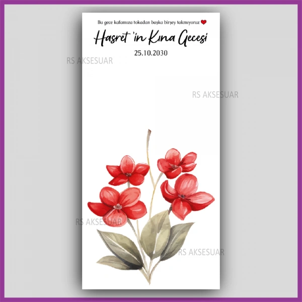 Lotus Çiçekli Mandal Toka Kartı -Nikah, Nişan, Kına Hatırası