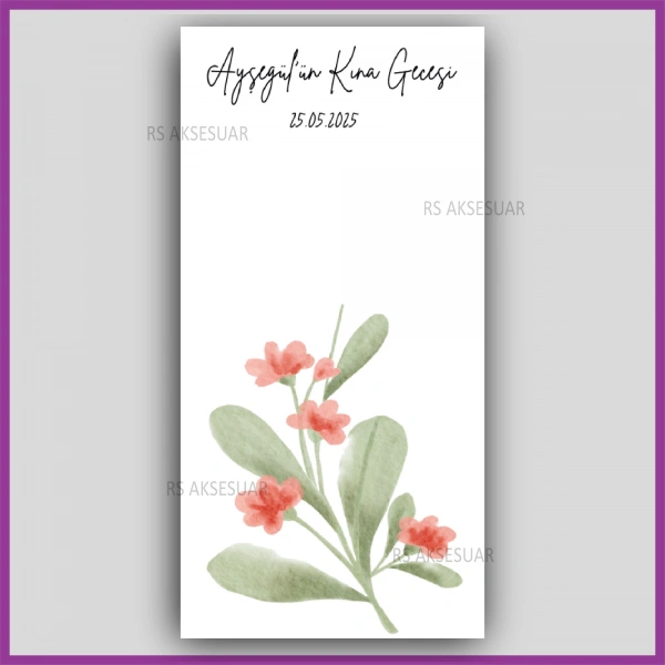 Lotus Çiçekli Mandal Toka Kartı -Nikah, Nişan, Kına Hatırası