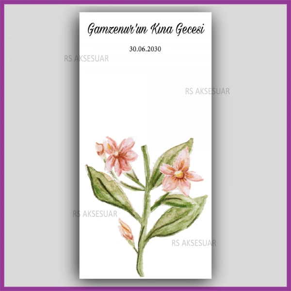 Lotus Çiçekli Mandal Toka Kartı -Nikah, Nişan, Kına Hatırası