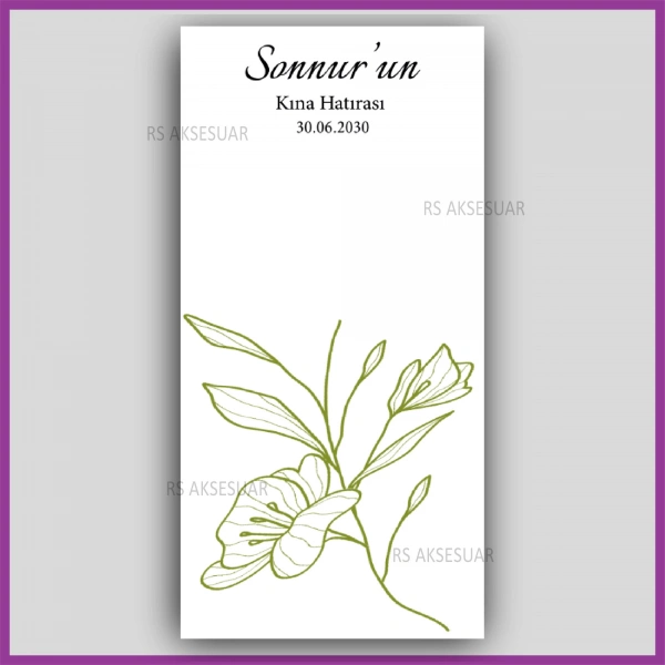 Lotus Çiçekli Mandal Toka Kartı -Nikah, Nişan, Kına Hatırası