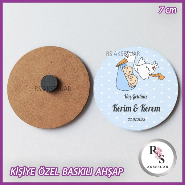 İkiz Ahşap Baskılı Bebek Hediyelik -uv31