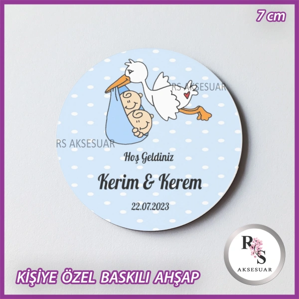 İkiz Ahşap Baskılı Bebek Hediyelik -uv31
