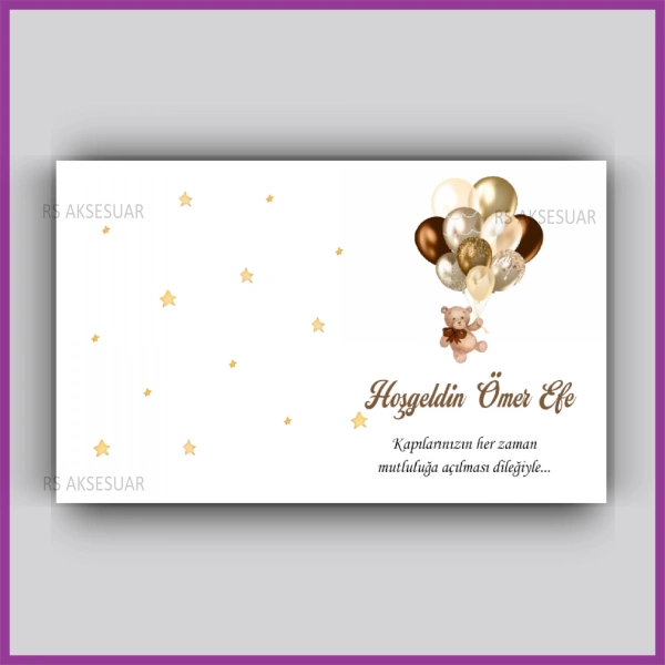 Balonlu Ayıcık Temalı - Hediyelik Anahtarlık İsim Kartı
