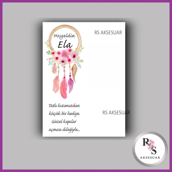 Nazar Boncuklu Anahtarlık Kız Bebek İsim Kartı - NA48
