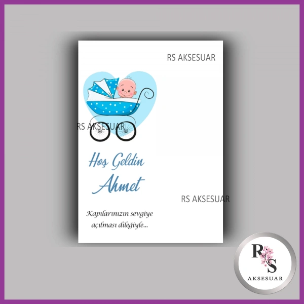 Nazar Boncuklu Anahtarlık Erkek Bebek İsim Kartı - NA54