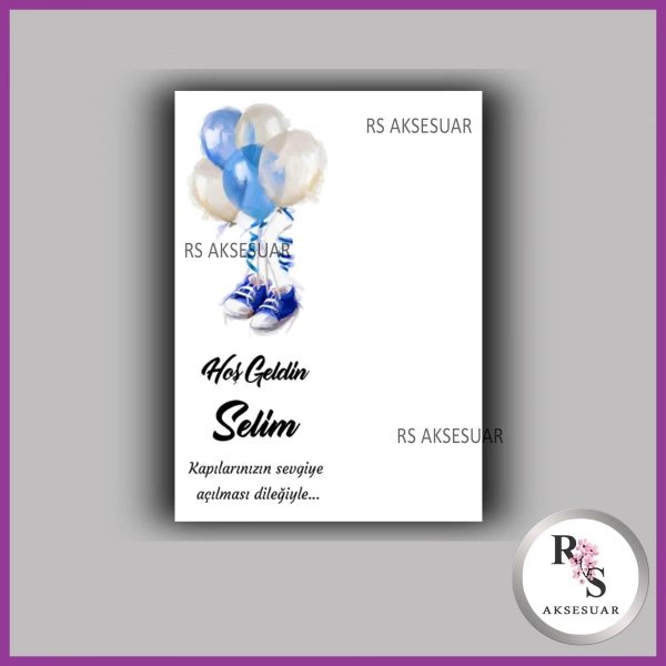 Nazar Boncuklu Anahtarlık Erkek Bebek İsim Kartı - NA30