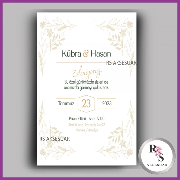 Nikah - Düğün - Nişan Davetiye Kartı -DK08