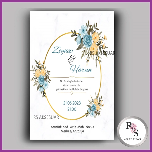 Nikah - Düğün - Nişan Davetiye Kartı -DK07
