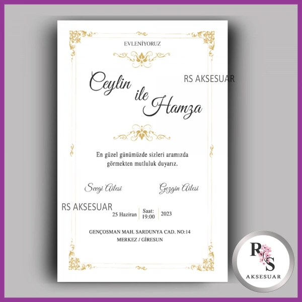 Nikah - Düğün - Nişan Davetiye Kartı -DK12