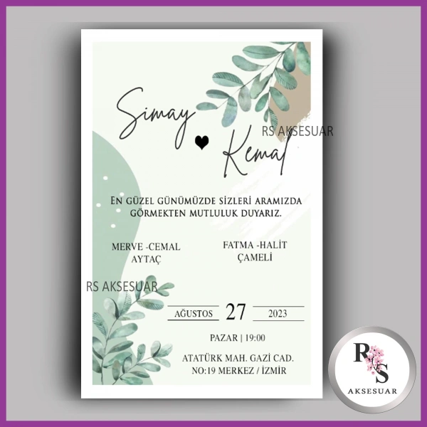 Nikah - Düğün - Nişan Davetiye Kartı -DK15