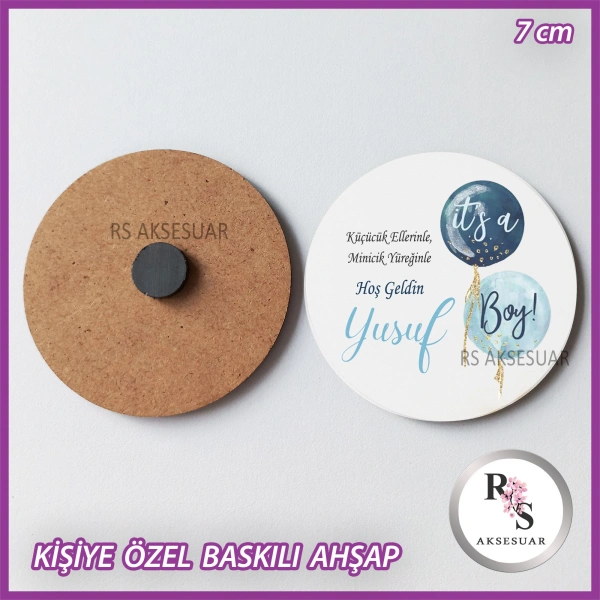 Mavi Balon Baskılı Ahşap Bebek Hediyelik -uv22