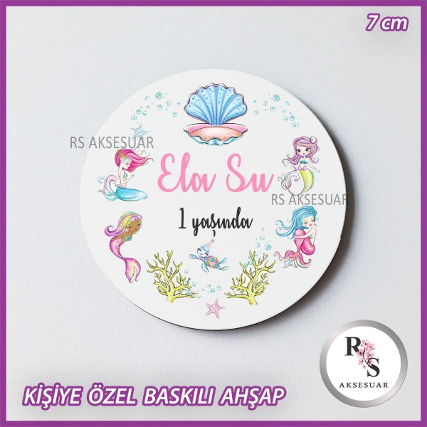 Deniz Kızı Baskılı Ahşap Bebek Hediyelik -uv20