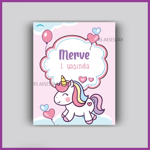Unicorn Temalı Hediyelik Bileklik İsim Kartı