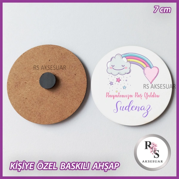 Gökkuşağı Baskılı Ahşap Bebek Hediyelik -uv2