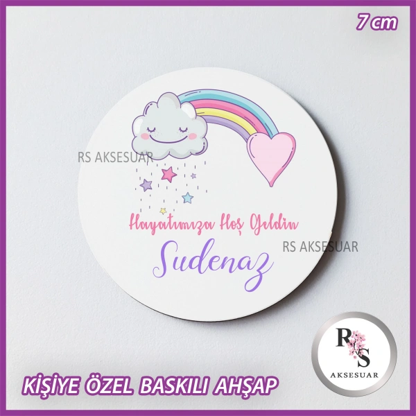 Gökkuşağı Baskılı Ahşap Bebek Hediyelik -uv2
