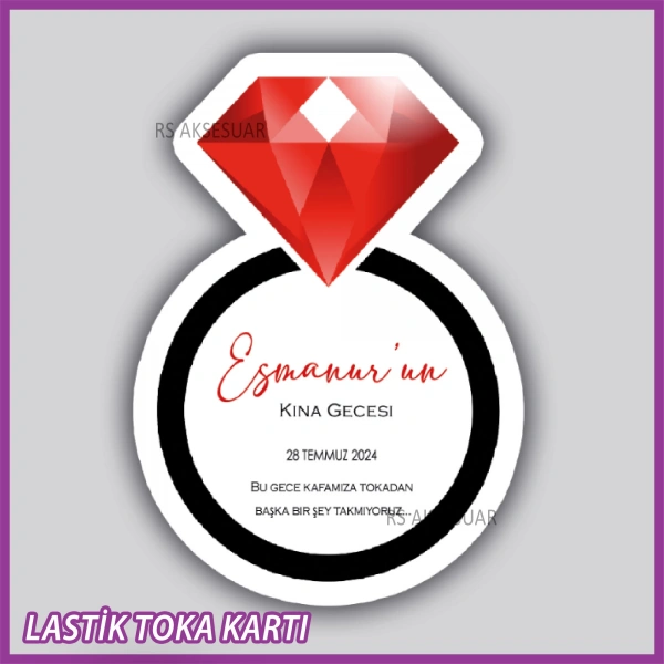 Tektaş Yüzük Lastik Toka Kartı -Nikah, Nişan, Kına Hatırası - rs5525
