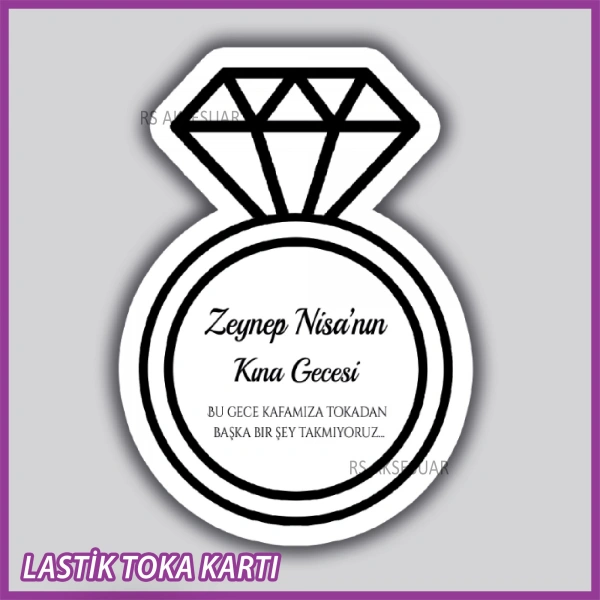 Tektaş Yüzüklü Lastik Toka Kartı -Nikah, Nişan, Kına Hatırası - rs5536
