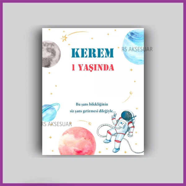 Astronot ve uzay Temalı Hediyelik Bileklik İsim Kartı