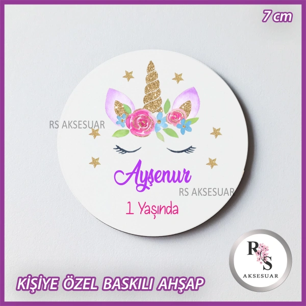 Unicorn Baskılı Ahşap Bebek Hediyelik -uv8