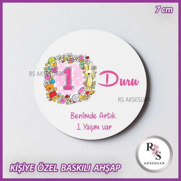1 Yaş Baskılı Ahşap Bebek Hediyelik -uv9