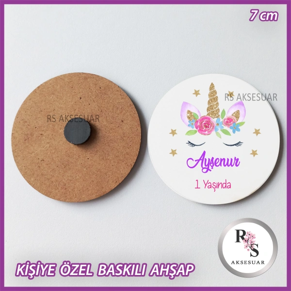 Unicorn Baskılı Ahşap Bebek Hediyelik -uv8