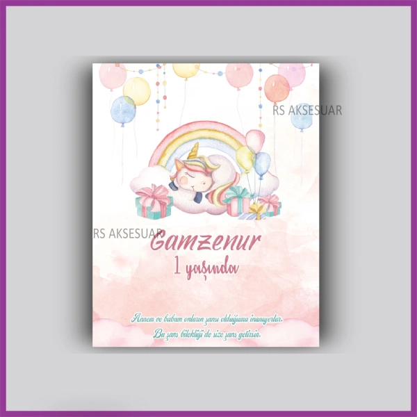 Unicorn Temalı Hediyelik Bileklik İsim Kartı