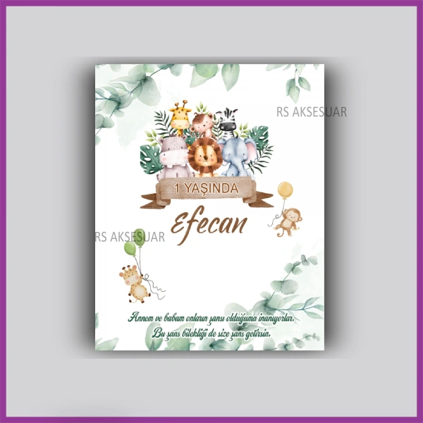 Tropikal Safari Hayvanlar Temalı Hediyelik Bileklik İsim Kartı