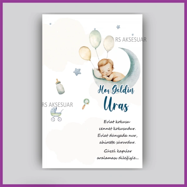 Balonlu Bebek Temalı - Hediyelik Yıldız Anahtarlık İsim Kartı