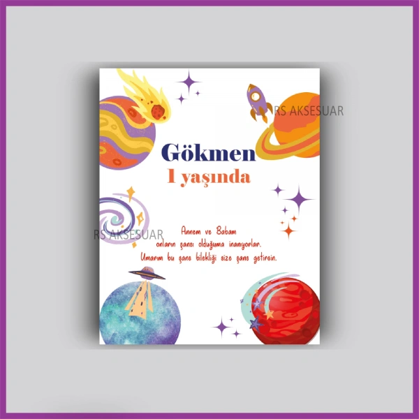 Uzay Temalı Hediyelik Bileklik İsim Kartı